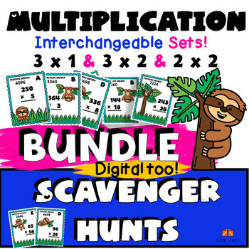 Preview of 3-digit 2-digit 3x2 & 3x1, 2x2 multiply BUNDLE SCAVENGER HUNT interchangeable