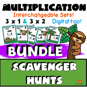 Preview of 3-digit 2-digit 3x2 & 3x1 multiplication SCAVENGER HUNT interchangeable ACTIVITY