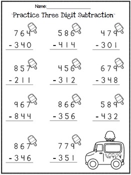 3 digit addition and subtraction without regrouping printables tpt