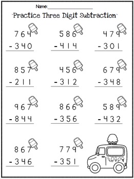 3 digit Addition and Subtraction wOUT regrouping printables | Distance