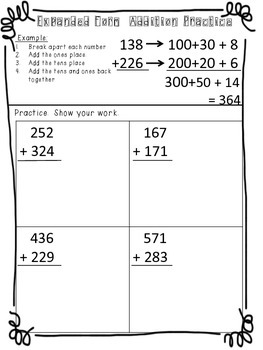 3 digit addition with expanded form worksheets by gretchen tringali