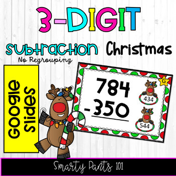Preview of 3 digit Subtraction No Regrouping - Christmas - Google Slides 2nd and 3rd Grade