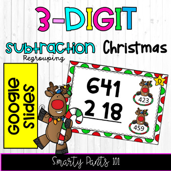 Preview of 3 digit Subtraction Regrouping - Christmas - Google Slides 2nd and 3rd Grade