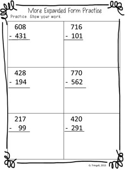 3 digit subtraction using expanded formbreak apart worksheets tpt