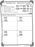 3 digit Subtraction using Expanded Form/Break Apart Worksheets