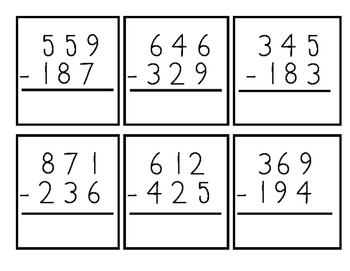 1 pdf math subtraction for addition grade worksheets and digit Regrouping with Flash Subtraction 3 Cards by