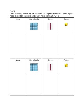 Preview of 3- digit addition/ subtraction mat (graphic organizer) or worksheet