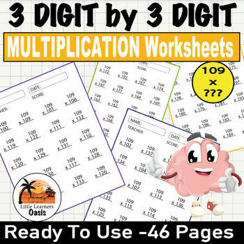 Preview of 3 digit by 3 digit MULTIPLICATION Worksheets (109 x 100 to 109 x 999) 4th 6th