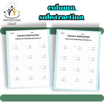 Preview of 3-digit column subtraction & without regrouping, within 1000, 26 WORKSHEETS,A4