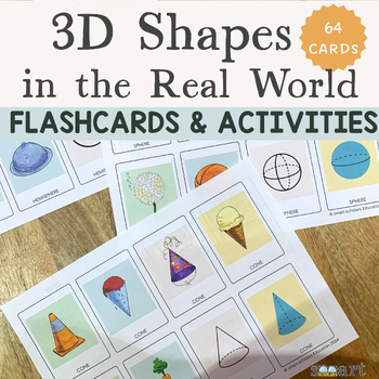 Preview of 3 dimensional shapes worksheets and flashcards with sorting & scavenger hunt