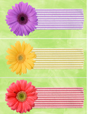 3 large flower editable LABELS - purple yellow hot pink - 