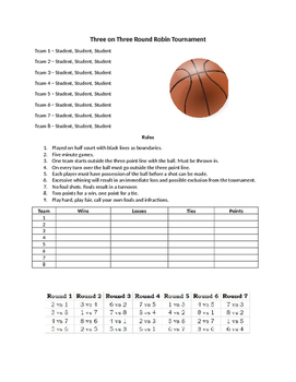 Preview of 3 on 3 Round Robin Basketball Tourney for 24 Students with one Gym