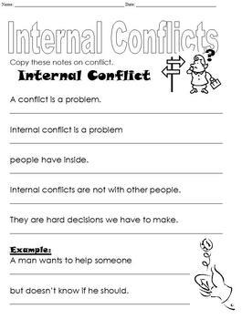 3 page Differentiated Internal Conflict Worksheet; Middle ...
