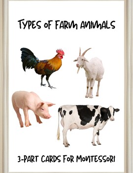 Preview of 3-part Montessori cards: Farm Animals