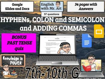 Preview of HYPHENs, COLON and SEMICOLON and ADDING COMMAS + BONUS, 34 pages, 57 questions