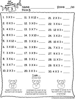 3's Multiplication Facts FREEBIE (One Minute Multiplication) | TPT