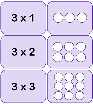 Preview of 3 times tables flash cards matching cards arrays mutliplication