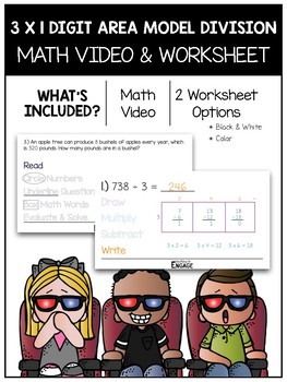 Preview of 4.NBT.6: 3 x 1 Digit Area Model Division Math Video and Worksheet