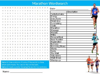 3 x Marathon Running Wordsearch Sheet PE Sports Starter Activity Keywords
