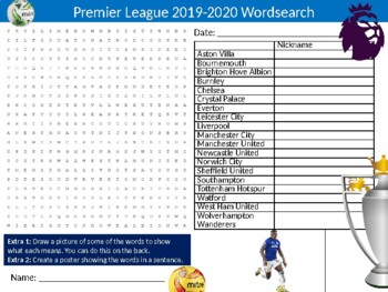 3 x Premier League Teams 2017 2020 Wordsearch Puzzle Sheet Football Sport