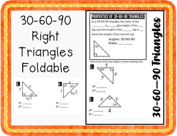 30 60 90 Special Right Triangles Foldable By A Jab At Math Tpt