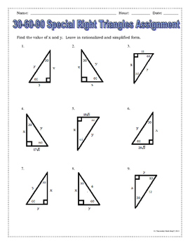 Geometry Worksheet Special Right Triangles 30 60 90  Livinghealthybulletin