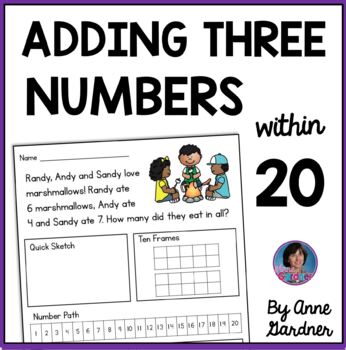 Preview of End of Year 1st Grade Math Adding 3 Numbers within (Addends to) 20 Word Problems