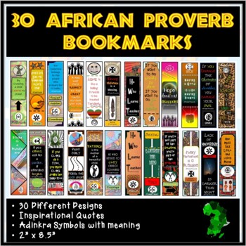 Preview of 30 African Black History Proverb Inspirational Quotes Bookmarks