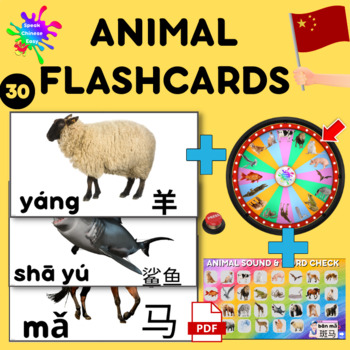 Preview of 30 Animal Chinese Flashcards - Game, audio, word checker. PowerPoint and PDF