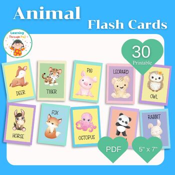 Preview of 30 Animals Cards, Montessori flash cards, Pre-School Cards,Printable Cards