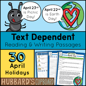 Preview of 30 April Reading Passages - April Writing Prompts - April National Holidays -