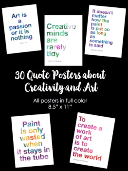 Preview of 30 Art & Creativity Classroom Quote Posters (8.5" x 11")