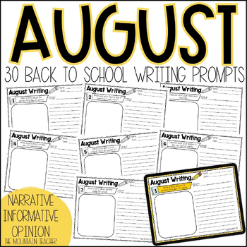 30 August Daily Writing Prompts | Printable | Google Slides Journal