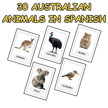 Preview of 30 Australian Animals Flash Cards In Spanish for Kids