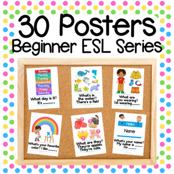 Preview of 30 Beginner ESL Classroom Signs English Conversation Posters ELL Newcomers