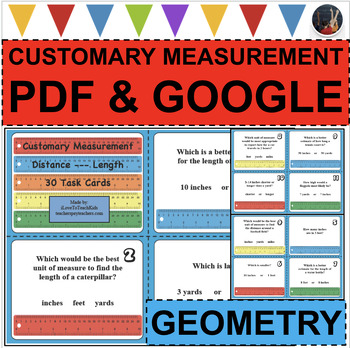 Preview of 30 Customary Measurement Units Length Distance Task Cards Benchmark Comparisons