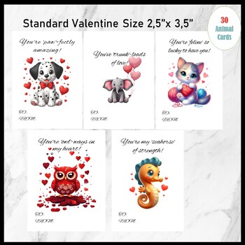 Preview of 30 Cute Animal Valentine's day cards for students, parents, teachers..