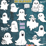 30 Cute Ghosts Clipart for Halloween PNG & SVG - Black & White