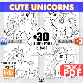 Preview of 30 Cute Unicorn Coloring Pages for Kids - Magical Unicorns Coloring Book