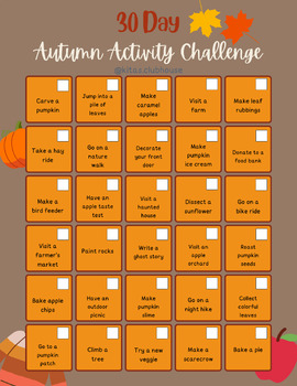 Preview of 30 Day Fall Activity Challenge