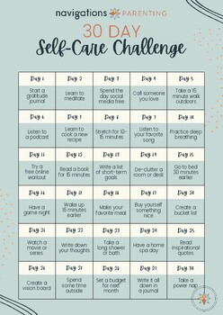 30-Day Self-Care Challenge by Navigations Parenting | TPT