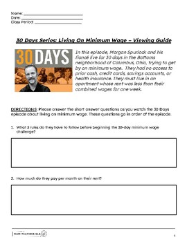 Preview of 30 Days Series - Living on Minimum Wage Viewing Guide