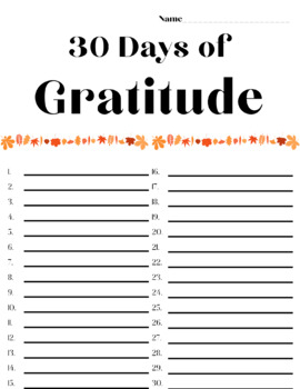 30 Days of Gratitude by Pre-K Hooray | TPT