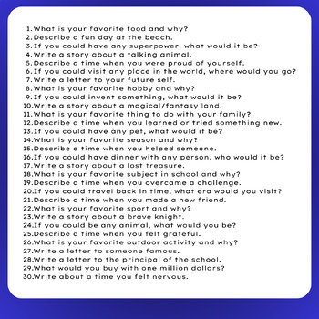 30 Days of Journal Prompts for Elementary Students by MsAlfonsoESE