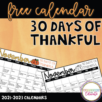 Preview of 30 Days of Thankfulness Calendar