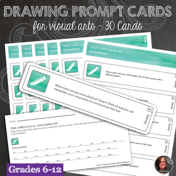 Preview of 30 Drawing Task Cards, Drawing Prompts, Art Task Cards, Middle, High School Art