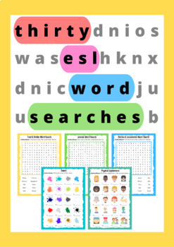 Preview of 30 ESL Word Searches & Vocabulary Worksheets (with Answer Key) | Digital