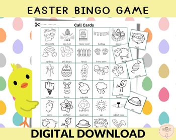 Preview of 30 Easter Bingo Cards, Outline, Black & White; Printable Classroom Game,