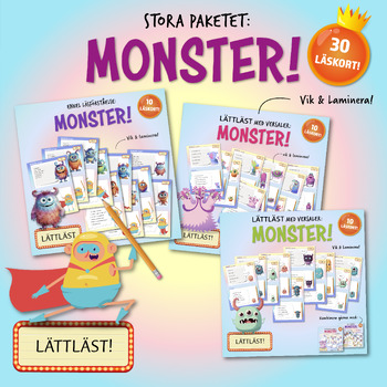 Preview of 30 Easy-to-Read Comprehension Cards with questions about Monsters! (in SWEDISH)