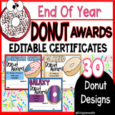 30 End of Year DONUT Award Certificates EDITABLE